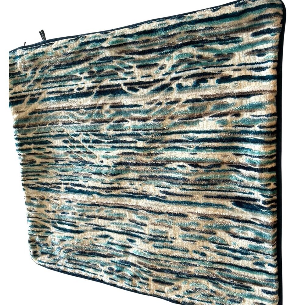 Rodeo Home Aqua Navy Gray Waves Textured Velvet Throw Pillow Cover Zipper 19x17"
